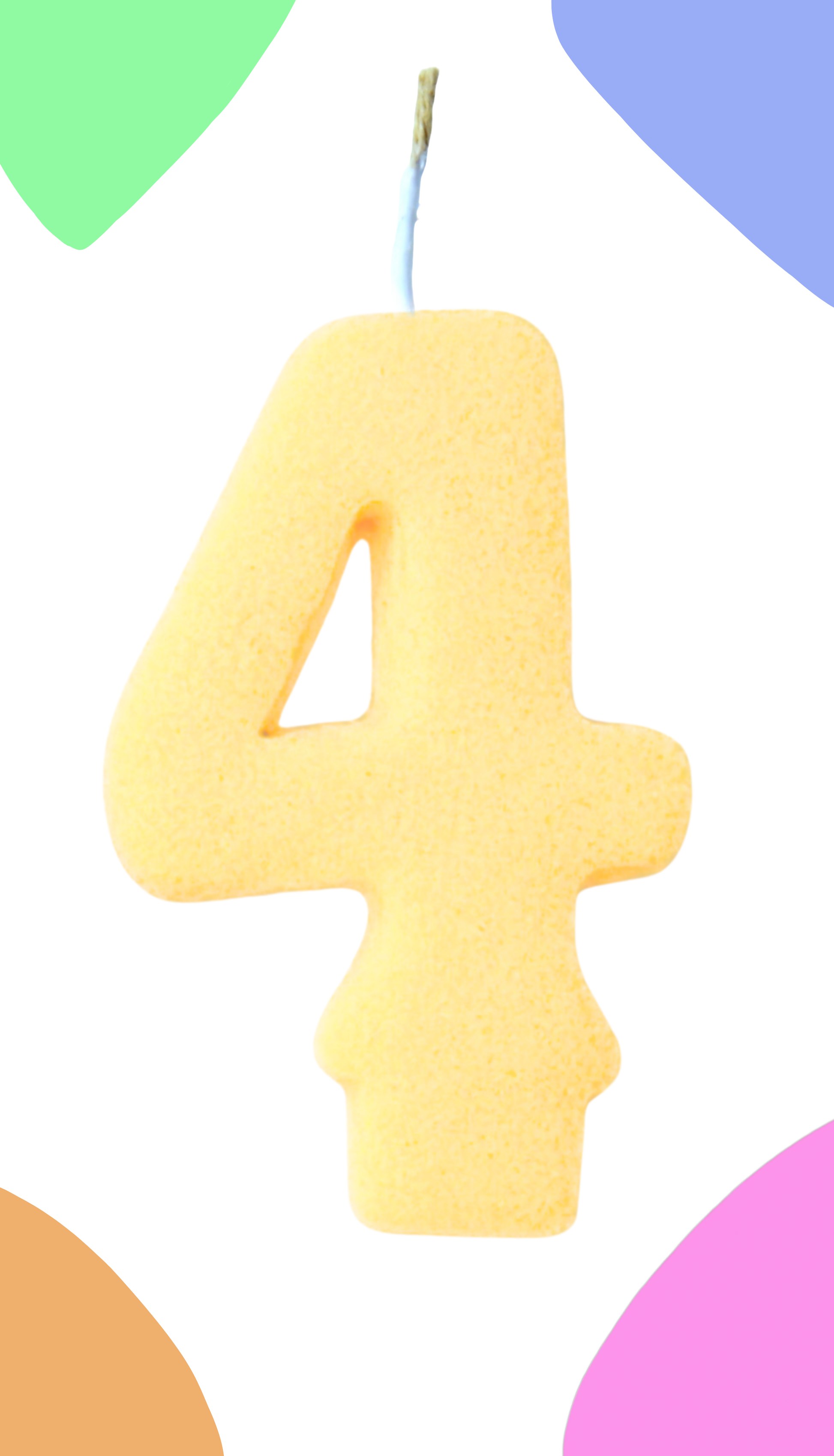 Yellow number 4 candle against a colorful background