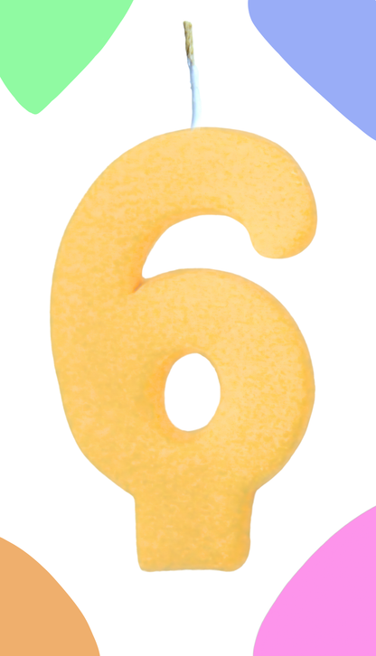 Yellow number '6' candle on a colorful background