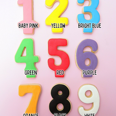 Color swatches of numbers 1 through 9 on a pink background