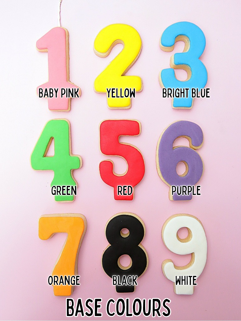 Color swatches of numbers 1 through 9 on a pink background