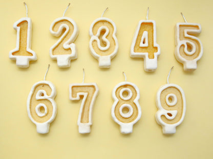 Numbered birthday candles on a yellow background